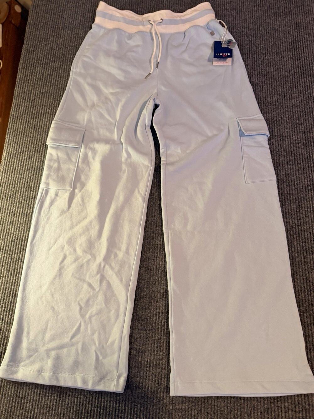 Limited Too 2.0 Women's Cargo Pants Blue White M NWT Wide Leg Pockets